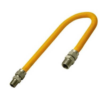 FLEXTRON Gas Line Hose 5/8'' O.D.x12'' Len 1/2"x 3/4" MIP Fittings Yellow Coated Stainless Steel Flexible FTGC-YC12-12K